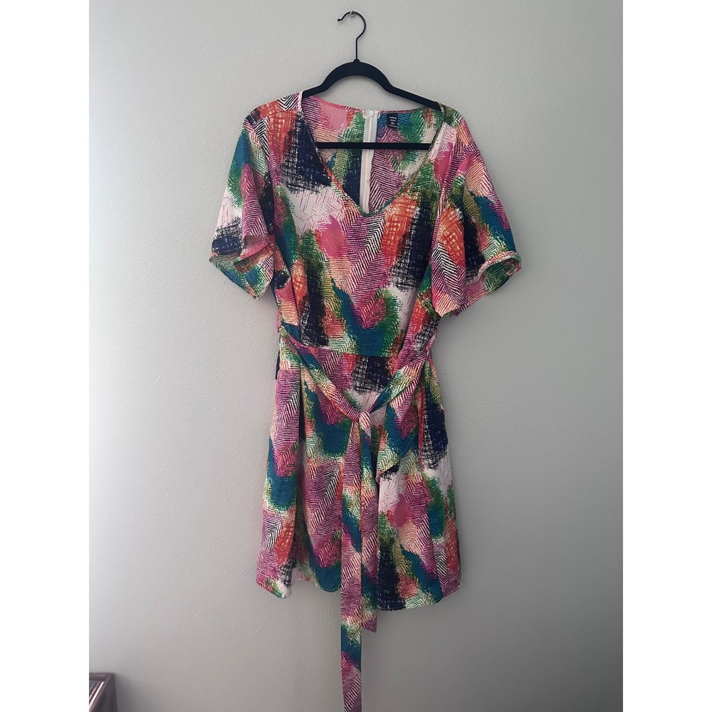 SHEIN Curve Multi Color Abstract Print V-Neck Flutter Sleeve Dress 3XL
